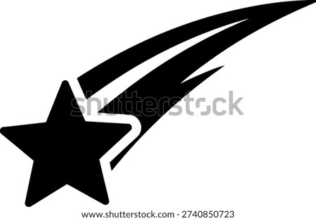 A dynamic black silhouette of a shooting star streaking across the sky, representing luck, dreams, and wishes.