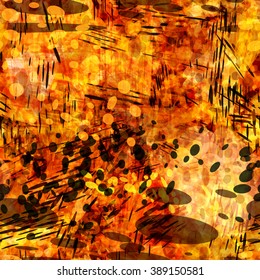 Dynamic black spots on orange background with a blur effect and watercolor. Vector seamless background