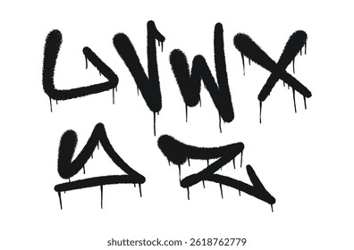 Dynamic Black Spray Painted Alphabet U through Z with Rough Edges