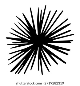 Dynamic black starburst with expressive rays. Abstract sunburst graphic perfect for posters, branding, logos, social media visuals, and modern creative compositions.