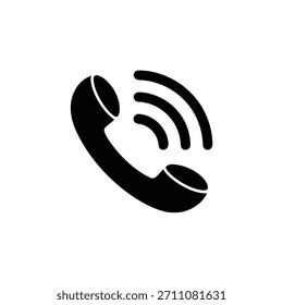 A dynamic black telephone receiver icon showing sound waves, signifying an incoming call or active communication.
