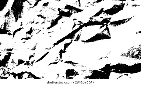 Dynamic black and white abstract cracked mud grunge texture on a transparent background