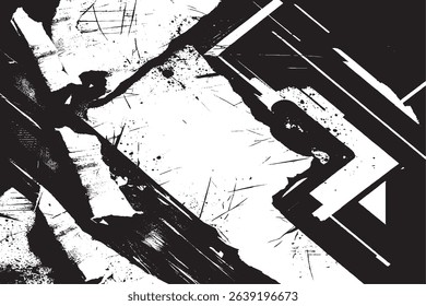 Dynamic black and white abstract grunge texture with bold ink splashes and sharp lines. Perfect for backgrounds, posters, or digital artwork.