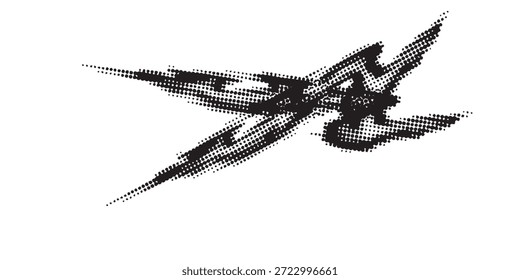 Ilustração abstrata dinâmica em preto e branco com um efeito de traçado de pincel texturizado, criando uma impressão de movimento e expressão artística.