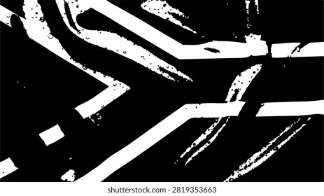 Dynamic black and white abstract image depicting intersecting roads and pathways, emphasizing contrast and geometric patterns.
