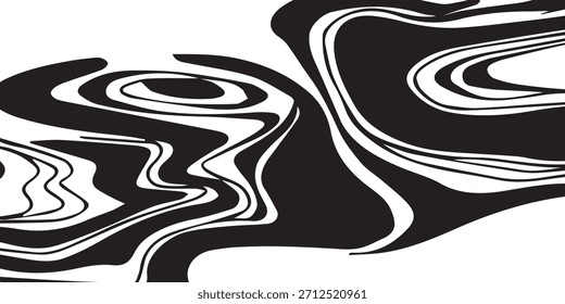 Patrón abstracto dinámico en blanco y negro con líneas fluidas, arremolinadas y Formas orgánicas onduladas, creando un efecto visual hipnotizante.