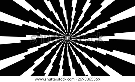 Dynamic black and white abstract radial pattern resembling a hypnotic lightning explosion