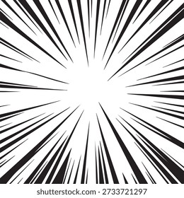 Gráfico dinámico de ráfaga en blanco y negro para Superhero Power Impact, elemento de fondo para paneles de cómics, escenas de acción de estilo anime, publicidad dinámica y Diseño gráfico temático de superhéroes.