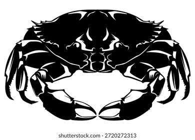 Arte Vetorial Dinâmica de Caranguejo Preto e Branco, um Design Gráfico Minimalista e Moderno Apresentando um Poderoso Crustáceo Marinho, Ideal para Logotipos, Emblemas e Impressões Decorativas