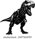 Dynamic Black and White Dinosaur Illustration: Fierce T-Rex in Action Pose