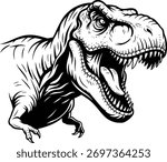 Dynamic Black and White Dinosaur Illustration: Fierce T-Rex Roaring in Action