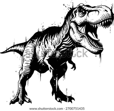 Dynamic Black and White Dinosaur Illustration: Fierce T-Rex Silhouette for Design and Marketing