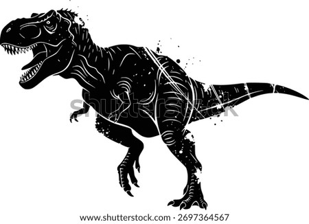 Dynamic Black and White Dinosaur Silhouette: Powerful Predator Illustration for Design and Marketing