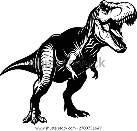 Dynamic Black and White Dinosaur Silhouette: Powerful Predator in Action, Perfect for Design and Marketing