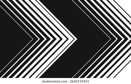 Padrão geométrico preto e branco dinâmico com linhas divisórias nítidas, criando profundidade e movimento visuais