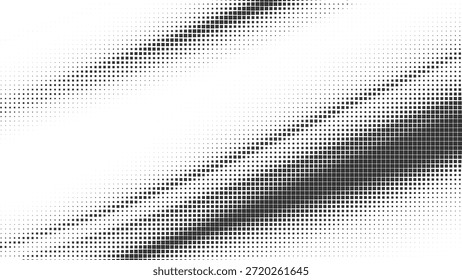 Dynamic black and white halftone square pattern creating abstract diagonal gradient waves Vector, illustration