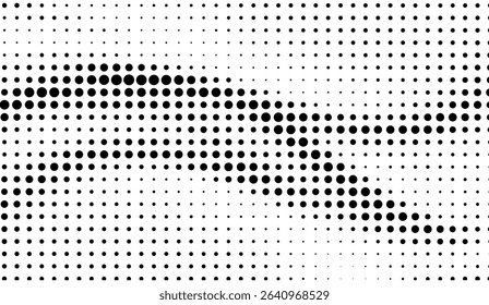 Dynamic Black and White Halftone Wave Pattern: A Contemporary Graphic Design with Varying Dot Sizes for Modern Visual Appeal in Abstract Art Style, Creative Illustration