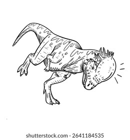 Dynamic black and white illustration of a Pachycephalosaurus, known for its thick, domed skull. Ideal for educational content, children's designs, or dinosaur-themed projects.