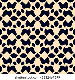 Dynamic black and white pattern with varying circles and dots. The design features elements reminiscent of a Sierpinski gasket and is perfect for repeating fabric patterns.