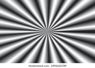 Dynamic black and white radial burst background with optical illusion effect, creating a sense of movement and depth. Ideal for abstract designs.