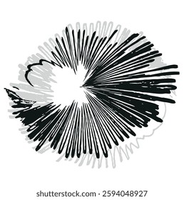  A dynamic black and white radial burst pattern with converging lines creating a sense of rapid movement or explosion from the center.