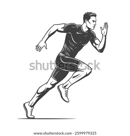 Dynamic black and white runner illustration, perfect for sports and fitness designs. Vector art capturing the energy of sprinting.