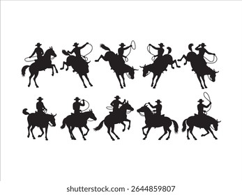 Ilustrações de silhueta em preto e branco dinâmicas captam a emoção de um rodeio