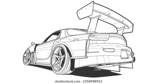 Ilustración vectorial dinámica en blanco y negro de un automóvil deportivo, velocidad de encarnación, potencia y adrenalina. Perfecto para los temas de automoción y los aficionados a las carreras. Captura la esencia de la velocidad en tu diseño.