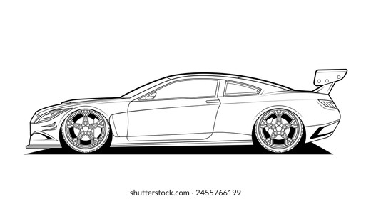 Ilustración vectorial dinámica en blanco y negro de un coche deportivo, que encarna la velocidad, la potencia y la adrenalina. Perfecto para los temas de automoción y los entusiastas de las carreras. Captura la esencia de la velocidad en tu diseño.