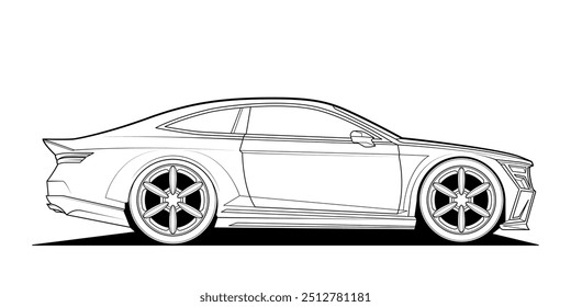 Dynamische schwarz-weiße Vektorgrafik eines Sportwagens, die Geschwindigkeit, Kraft und Adrenalin verkörpert. Perfekt für Automobil-Themen und Rennsportbegeisterte. Fangen Sie das Wesen der Geschwindigkeit in Ihrem Design ein.