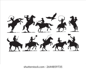 Dynamic black and white vector illustration showcasing classic Western imagery. 