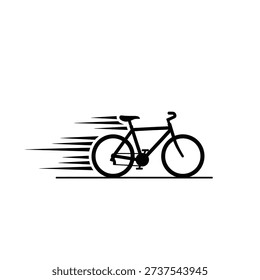 Dynamic black and white vector illustration of a speeding bicycle with motion blur effect, ideal for sports and travel designs.