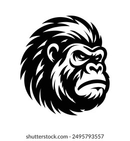 Dynamic black and white vector logo of a fierce gorilla face, perfect for sports teams, mascots, and branding that demands strength and intensity.