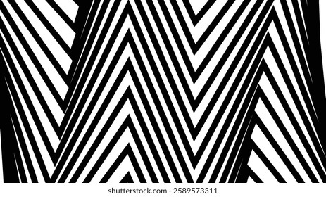 Dynamic black and white zigzag pattern with high contrast, creating an optical illusion effect. Perfect for backgrounds, textiles, graphic design, and abstract modern aesthetics.