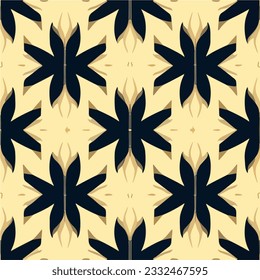 Dynamic black and yellow art deco pattern on a white background. The seamless symmetry of this repeating fabric pattern creates a visually appealing and energetic design.