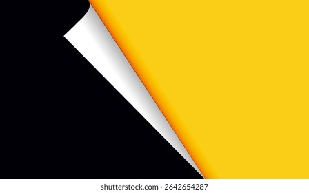 Dynamic Black and Yellow Curled Page Corner Graphic: A Modern Abstract Design Element for Innovative Visual Concepts and Attention-Grabbing Backgrounds