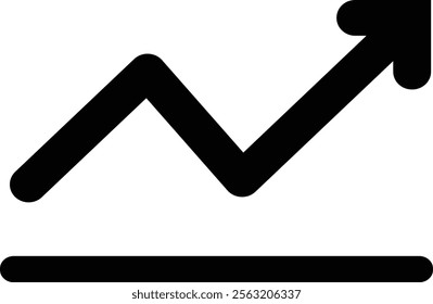 A dynamic black-and-white icon depicting an upward trending arrow, symbolizing growth, success, and progress, perfect for business, finance, and economic design projects