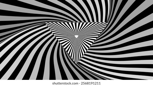 A dynamic black-and-white striped pattern creating a hypnotic optical illusion with wavy, flowing lines. The abstract design adds depth and movement, perfect for modern art, design, or creative