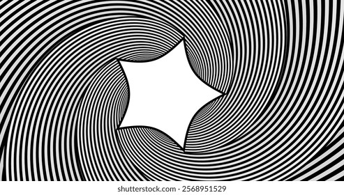 A dynamic black-and-white striped pattern creating a hypnotic optical illusion with wavy, flowing lines. The abstract design adds depth and movement, perfect for modern art, design, or creative