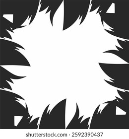 a dynamic black-and-white vector illustration featuring jagged, spiky edges forming a frame or border.