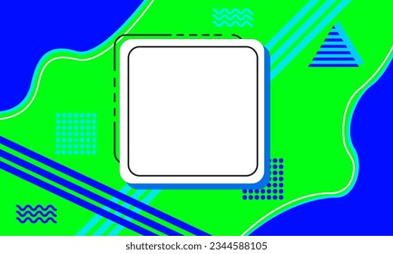 A dynamic blend of green and blue abstract hues serves as the backdrop, adorned by a central white square frame. This design seamlessly merges vibrant creativity with a structured focal point.