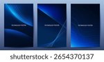 Dynamic Blue Abstract Waves on dark Background Set.