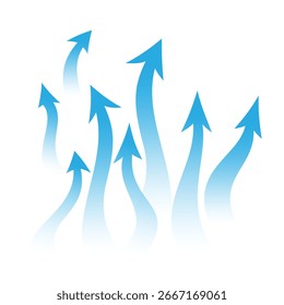 Dynamic blue arrows rising upward, symbolizing growth, progress, flowing process, and business development.