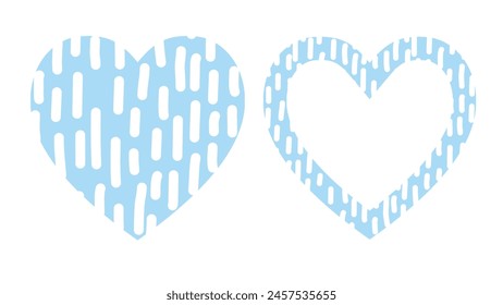 Fondo azul dinámico con patrón de lluvia blanca de verano en el corazón. Abstractas textura de Vector moderno para su diseño. Ilustración aislada con líneas redondeadas en estilo doodle
