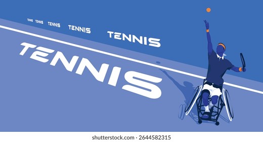Dynamic blue banner featuring a silhouette of a tennis player with a disability serving a ball, set against a half-color background. Perfect for promoting inclusivity, sports, and empowerment.