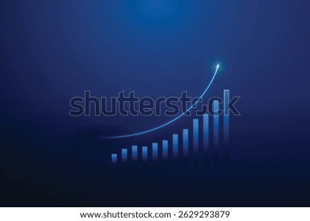 Dynamic Blue Bar Graph with Ascending Curve for Business Growth and Positive Trends