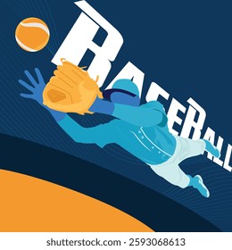 Dynamic Blue Baseball shortstop catches the ball silhouette poster