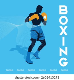 dynamic blue boxing person silhouette poster illustration, sporty pop color design