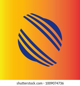 dynamic blue circle with lines that simulate movement and background with orange color and gradation