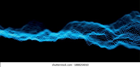Dynamic blue dot landscape. Abstract digital wave background. Network data structure. Point grid visualization. Technology vector illustration.